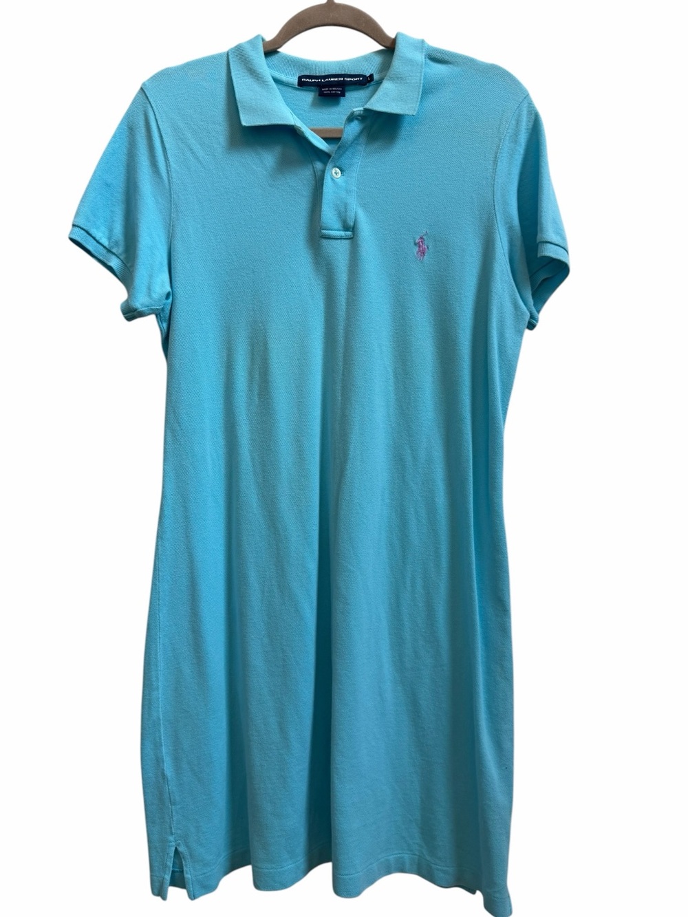 Ralph Lauren Sport Dress Women's Large  Blue Pique Polo Beach Pony Preppy